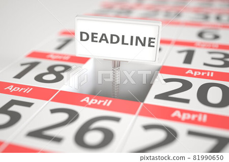 DEADLINE plate on April 19 in a calendar, 3d rendering 81990650