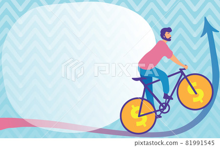 Man Drawing Travelling Using Bike With Dollar Sign Wheels Going Upward. Young Sports Athlete Riding Bicycle With Currency Wheel Design Heading Upwards. 81991545