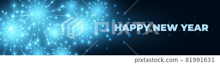 2022 New year festive wide banner with fireworks and sparkle celebration lights 81991631