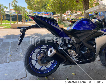 motorcycle rear wheel close up view. Motocross motorcycle rear wheel close up view. Motocross 81991847