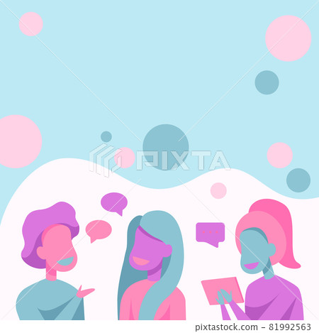 Happy Friends Drawing Standing Talking To Each Other With Speech Bubbles And Tablet. Colleagues Design Stands Speaking To One Another Having Fun Conversation. Happy Friends Drawing Standing Talking To Each Other With Speech Bubbles And Tablet. Colleagues Design Stands Speaking To One Another Having Fun Conversation. 81992563