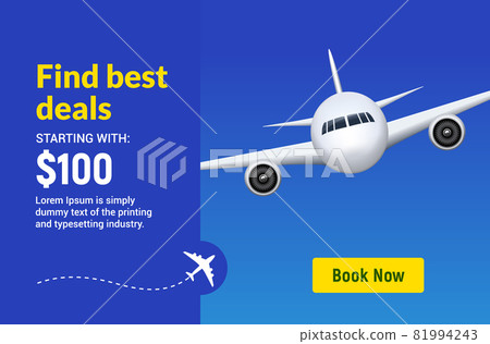Flight travel trip banner for online booking. Vector Airplane ticket online sale design promo Flight travel trip banner for online booking. Vector Airplane ticket online sale design promo 81994243