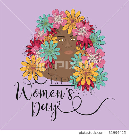 Afro american woman with flowers Happy womens day 81994425
