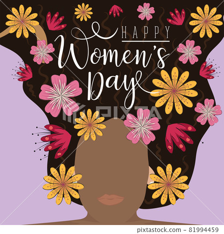 Afro american woman with flowers Happy womens day Afro american woman with flowers Happy womens day 81994459