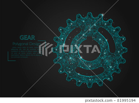 Abstract isolated blue image of a gear. Polygonal illustration looks like stars in the blask night sky in spase or flying glass shards. Digital design for website, web, internet Abstract isolated blue image of a gear. Polygonal illustration looks like stars in the blask night sky in spase or flying glass shards. Digital design for website, web, internet 81995194