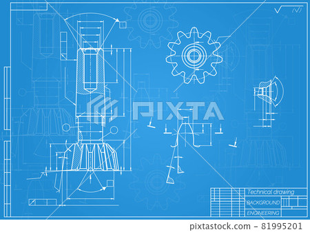 Mechanical engineering drawings on blue background. Tap tools, borer. Technical Design. Cover. Blueprint. Vector illustration. 81995201