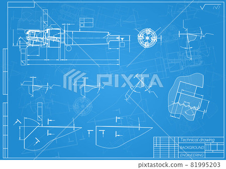 Mechanical engineering drawings on blue background. Tap tools, borer. Technical Design. Cover. Blueprint. Vector illustration. 81995203