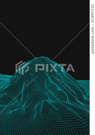 Blue abstract vector wireframe landscape background. 3D futuristic mesh mountains. 80s Retro illustration. Cyberspace technology valleys. Blue abstract vector wireframe landscape background. 3D futuristic mesh mountains. 80s Retro illustration. Cyberspace technology valleys. 81995310