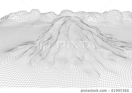 Abstract vector wireframe landscape background. 3D futuristic mesh mountains. 80s Retro illustration. Cyberspace technology valleys Abstract vector wireframe landscape background. 3D futuristic mesh mountains. 80s Retro illustration. Cyberspace technology valleys 81995368