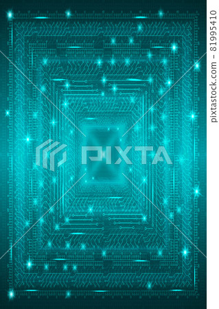 Blue futuristic technological background in cyberpunk style. Digital art. Design of postcards, poster, banner. Vector illustration. 81995410