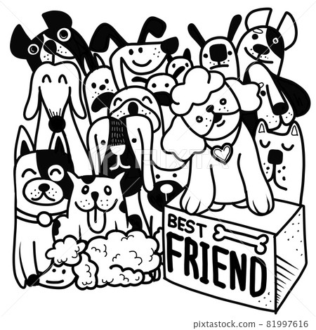 Hand Drawn Vector Illustration of Doodle Dogs... - Stock Illustration ...