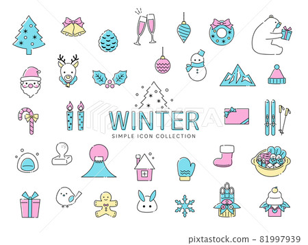 Winter simple line art icon set 02 / Christmas,... - Stock Illustration ...