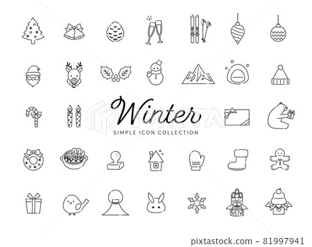 Winter simple line art icon set 03 / Christmas, New Year, New Year, decoration, nature, illustration / Monoto 81997941
