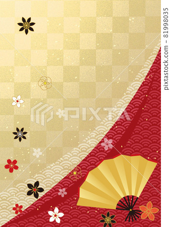 Fan and Japanese pattern_gold lattice red_vertical background 959 Fan and Japanese pattern_gold lattice red_vertical background 959 81998035