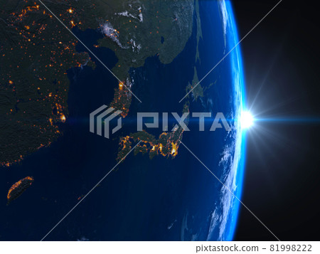 Earth CG Japan night view Rising Sun 3D Hikari Streak 81998222