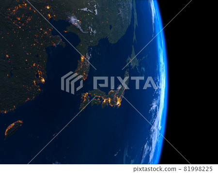 Earth CG Japan Rising Sun 3D night view 81998225