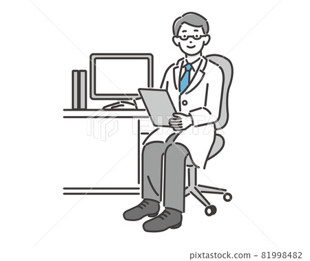 Vector illustration material / examination / patient of a doctor who gives advice to a patient in a hospital examination room Vector illustration material / examination / patient of a doctor who gives advice to a patient in a hospital examination room 81998482