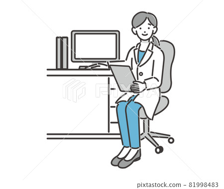 Vector illustration material / examination / patient of a female doctor giving advice to a patient in a hospital examination room 81998483