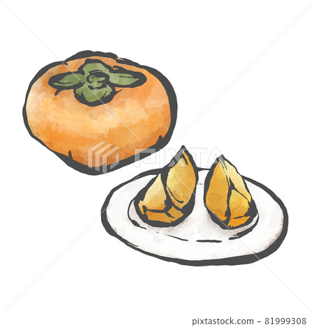 柿子的手繪毛筆繪畫風格插畫 柿子的手繪毛筆繪畫風格插畫 81999308