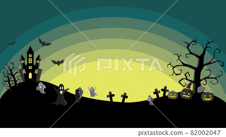 Halloween illustrations of Jack O Lantern, silhouettes of ghosts, castles, tombs and trees Halloween illustrations of Jack O Lantern, silhouettes of ghosts, castles, tombs and trees 82002047