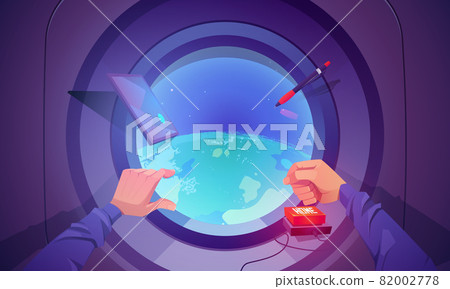 Spaceship with Earth view through porthole 82002778