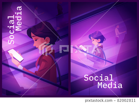 Social media banners with girl using mobile phone 82002811