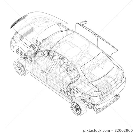 Assembling electric car. Vector 82002960