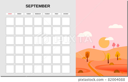Calendar Planner September month. Minimalistic landscape natural backgrounds Autumn. Monthly template for diary business. Vector isolated 82004088