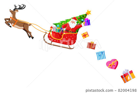 Santa claus on sleigh full of gifts and reindeer Santa claus on sleigh full of gifts and reindeer 82004198