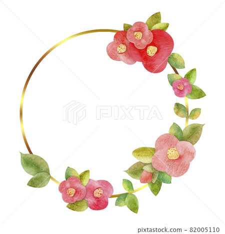 Wreath template watercolor camellia flowers on isolated background Wreath template watercolor camellia flowers on isolated background 82005110