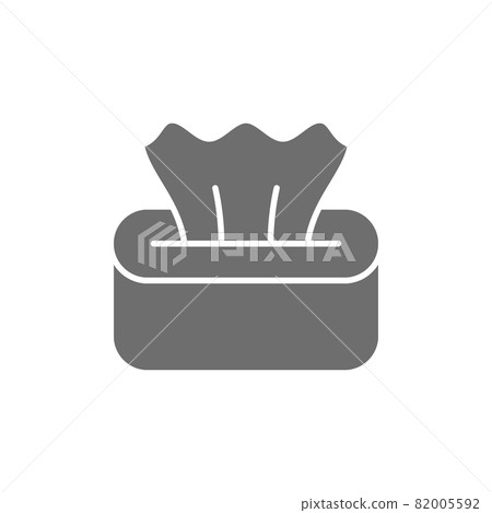 Wet napkin in box, tissue paper grey icon. 82005592