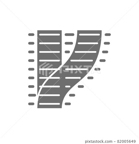 Curved railways, railroad tracks, train roads grey icon. 82005649