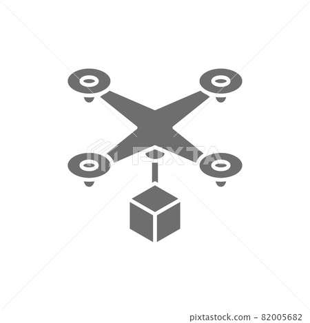 Drone with box, fast delivery service grey icon. 82005682