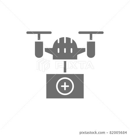 Drone with medical box, fast delivery, transportation grey icon. 82005684