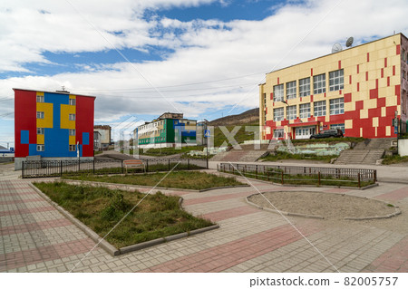 Colorful buildings in the urban-type settlement of Provideniya. Colorful buildings in the urban-type settlement of Provideniya. 82005757
