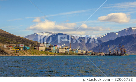 View from the sea on a small northern port town. Provideniya, Chukotka, Russia. View from the sea on a small northern port town. Provideniya, Chukotka, Russia. 82005758