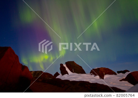 Arctic landscape with aurora. 82005764