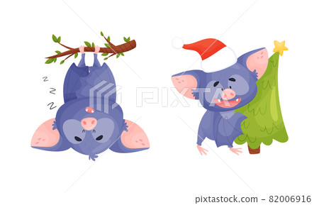 Funny Purple Bat Character Hanging Upside Down... - Stock Illustration ...