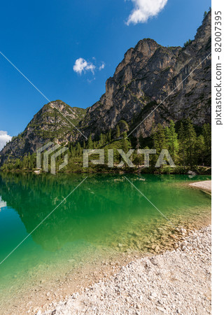 Pragser Wildsee or Lago di Braies - Small Alpine Lake in Trentino Italy Pragser Wildsee or Lago di Braies - Small Alpine Lake in Trentino Italy 82007395