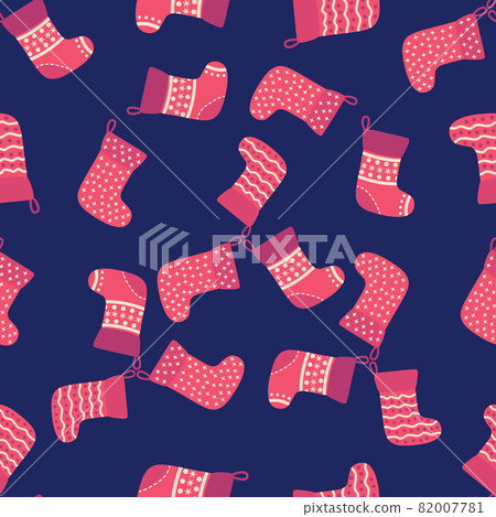 Christmas red socks doodle seamless pattern. Merry Christmas and Happy New Year print design Christmas red socks doodle seamless pattern. Merry Christmas and Happy New Year print design 82007781