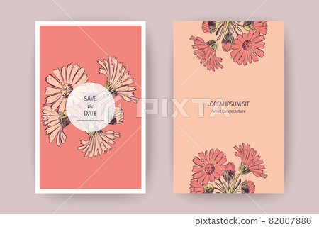 Hand drawn Chrysanthemum flowers greeting card,...-插圖素材 [82007880 ...