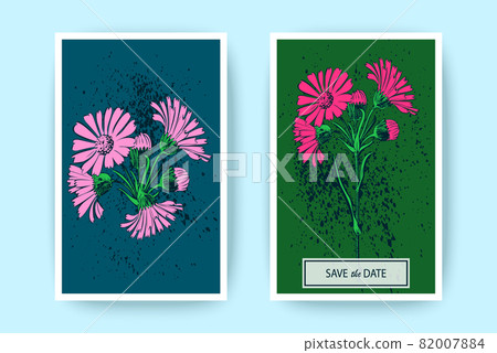 Hand drawn Chrysanthemum flowers greeting card,...-插圖素材 [82007884 ...