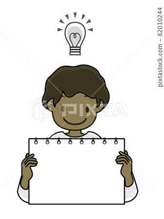 一個男孩的插圖，帶有素描本和靈感的想法（帶複製空間） 82010244