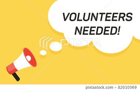 Megaphone speech bubble with volunteers needed. Megaphone banner. Web design. Vector illustration. 82010369