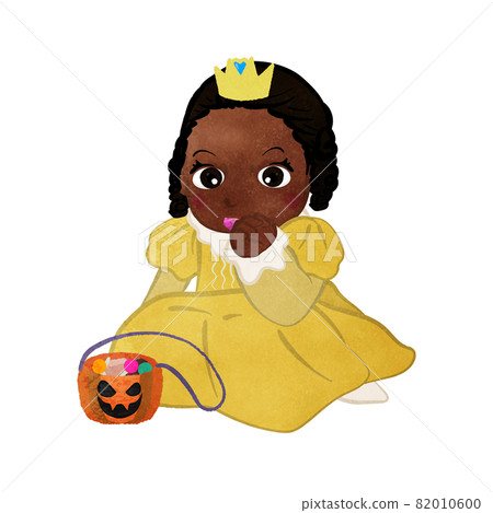 Halloween Indian girl cosplaying as a princess licking a ring-shaped candy Halloween Indian girl cosplaying as a princess licking a ring-shaped candy 82010600