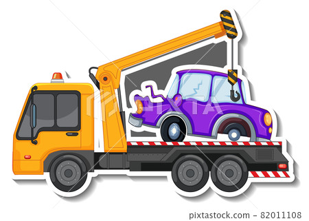 Sticker design with side view of tow truck isolated 82011108