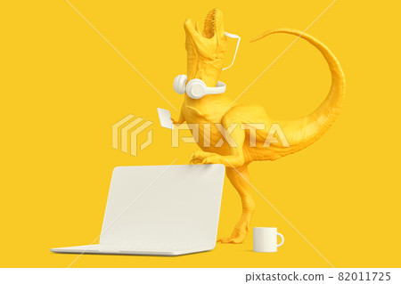 T-rex with laptop and other accessories.... - Stock Illustration ...