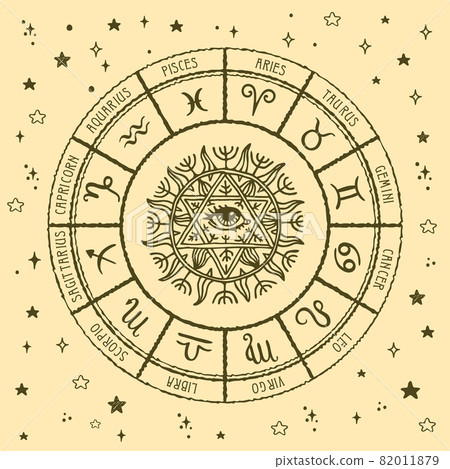 Horoscope circle with sun moon star and zodiac Stock