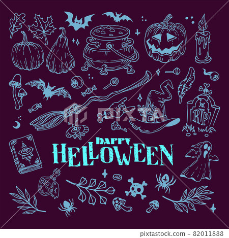 Halloween doodles set. Decoration for Halloween and occult Halloween doodles set. Decoration for Halloween and occult 82011888