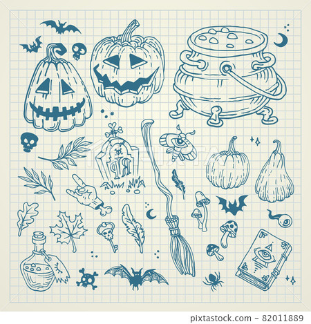 Halloween doodles set. Decoration for Halloween and occult 82011889